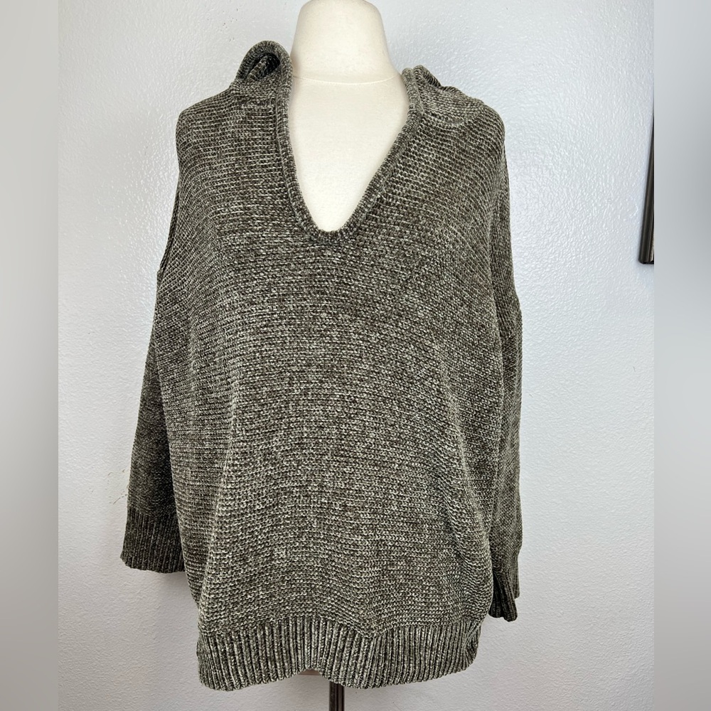 Splendid Chenille Aurora Hoodie Sweater Size L in Olive Green Cozy Cabin
